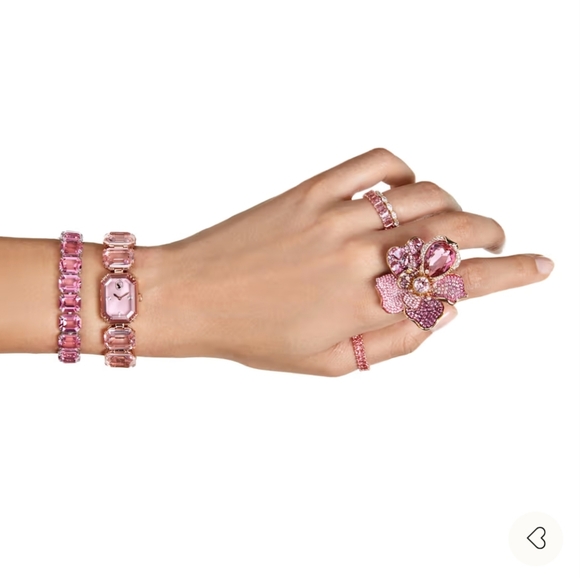 🎄RARE .Idyllia cocktail ringPavé, Flower, Pink, Gold-tone plated. 8 - Picture 5 of 13